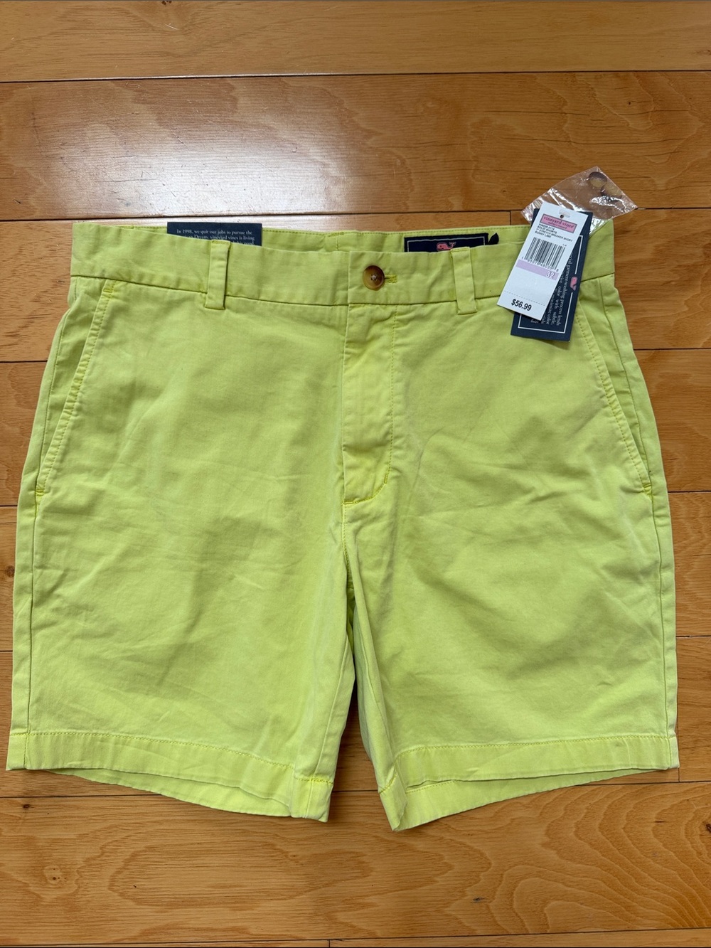 NWT Vineyard Vines Men's Lime Green Cotton Chino Shorts Size 32